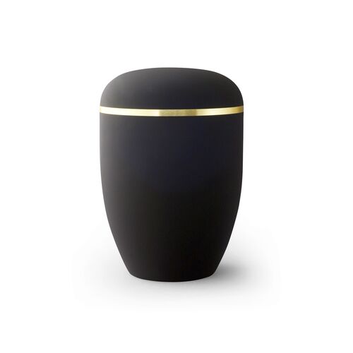 Bársonyos felületű matt fekete aranyozott gyűrűs lebomló urna
