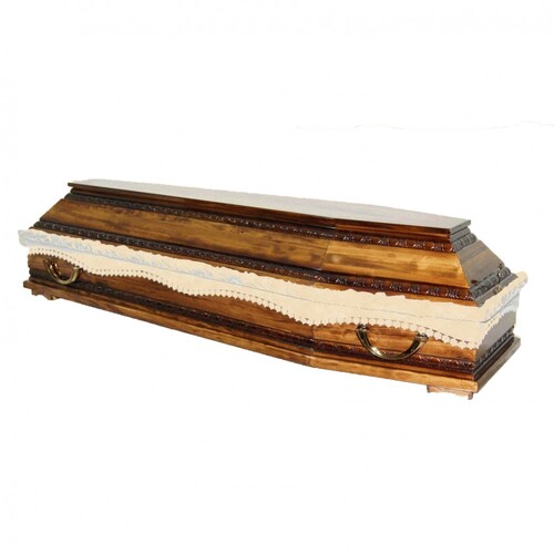 Hatszögű dió fából készült aranyozott fogantyús koporsó